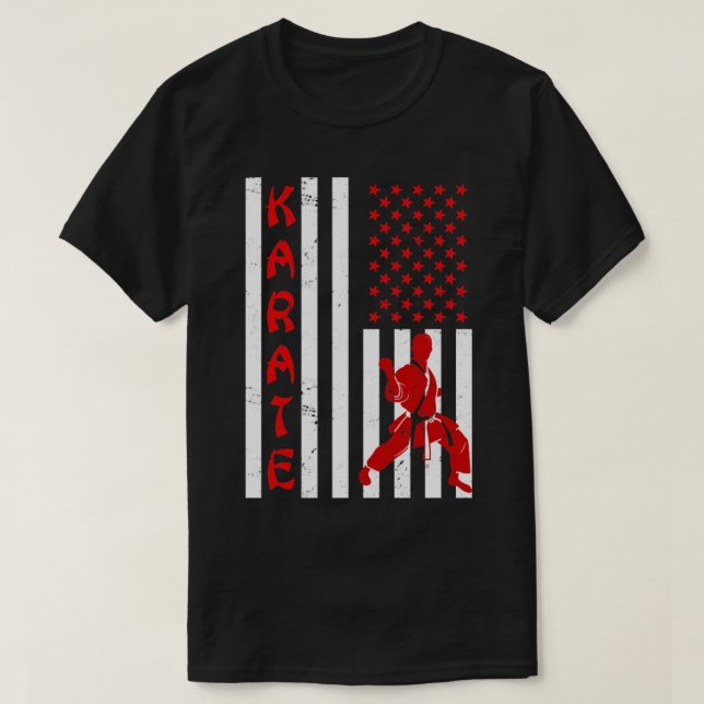 US Flag Patriotic Karate T-Shirt (Design Front)