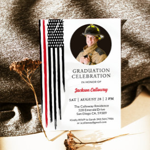 US Flag, Photo Firefighter Graduation Party Invitation