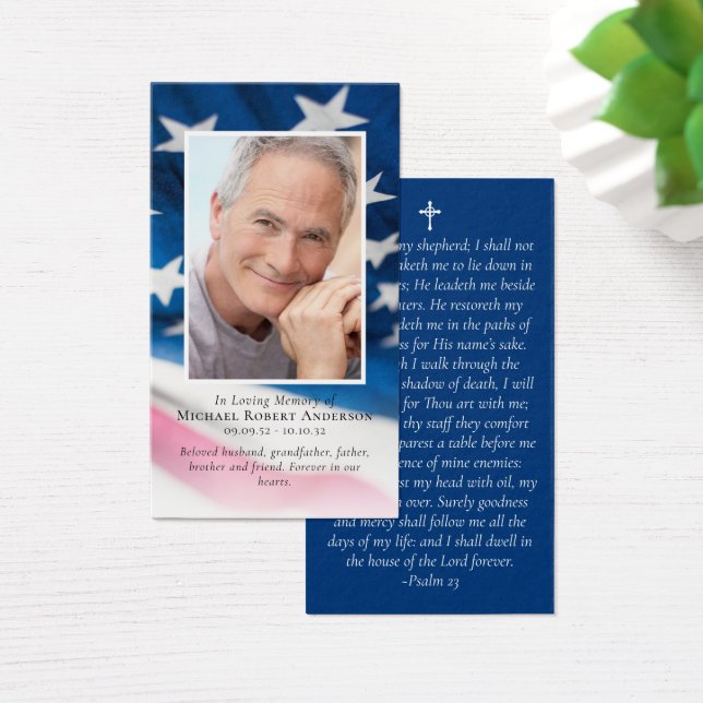 US Flag Photo Memorial Prayer Card (Desk)