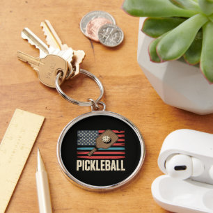 US Flag Pickleball Key Ring
