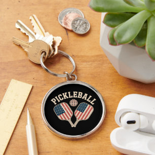 US Flag Pickleball Player Key Ring