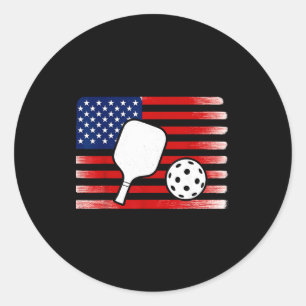 Us flag pickleball player paddleball lover classic round sticker