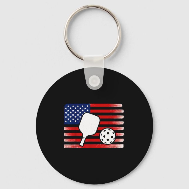 Us flag pickleball player paddleball lover  key ring (Front)