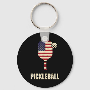 Us flag pickleball player paddleball lover key ring