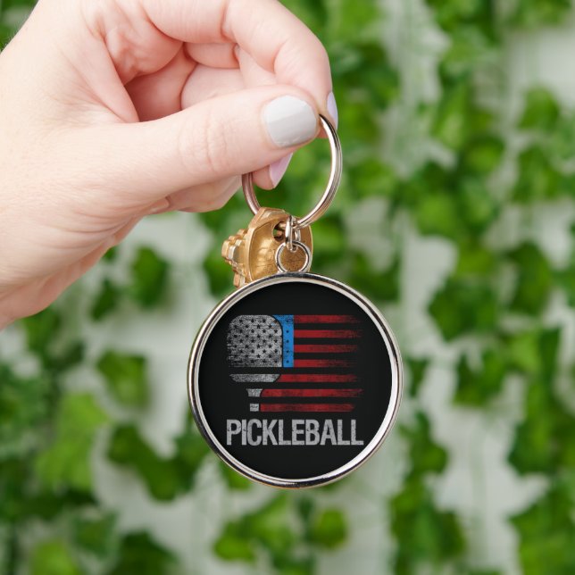 US Flag Pickleball Player Paddleball Lover Key Ring (Hand)
