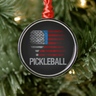 US Flag Pickleball Player Paddleball Lover Metal Tree Decoration