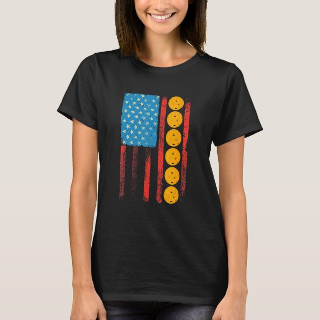 US Flag Pickleball Player Paddleball Lover T-Shirt (Front)