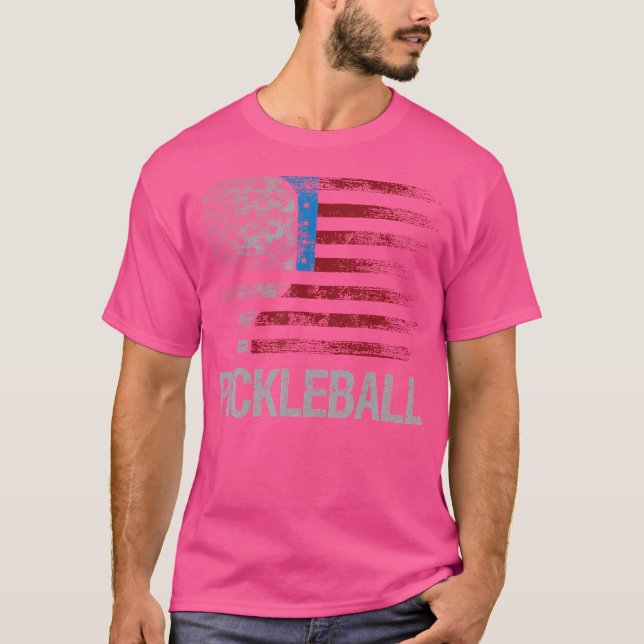 Us Flag Pickleball Player Paddleball Lover T-Shirt (Front)