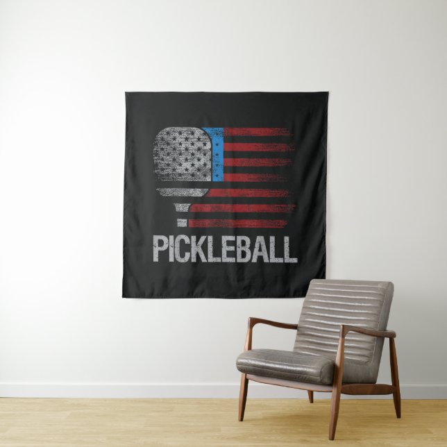 US Flag Pickleball Player Paddleball Lover Tapestry (In Situ)