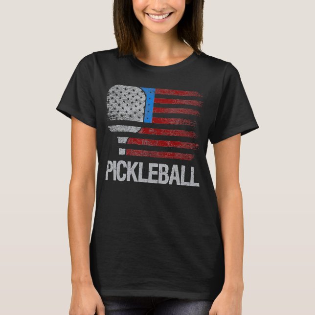 US Flag Pickleball Player Paddleball T-Shirt (Front)