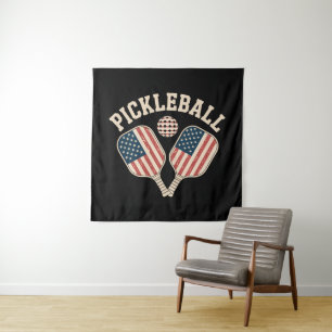 US Flag Pickleball Player Tapestry