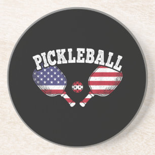 US Flag Pickleball Player Vintage Pickle Ball Love Coaster
