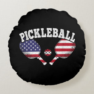 US Flag Pickleball Player Vintage Pickle Ball Love Round Cushion