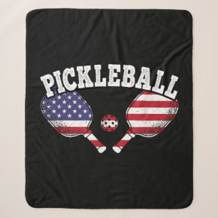 US Flag Pickleball Player Vintage Pickle Ball Love Sherpa Blanket