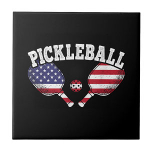 US Flag Pickleball Player Vintage Pickle Ball Love Tile