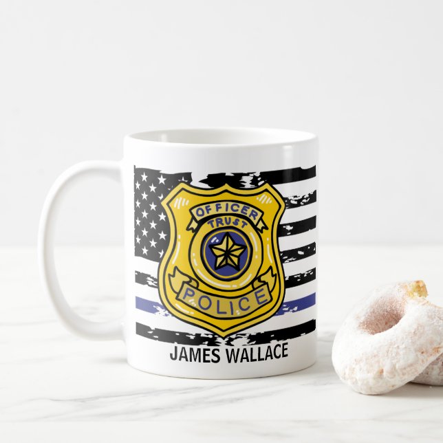 US Flag | Police Officer Gold Shield Personalised  Coffee Mug (With Donut)
