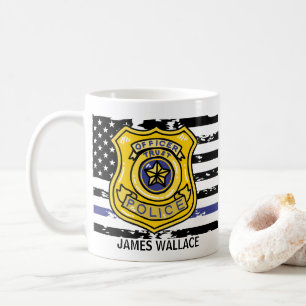 US Flag   Police Officer Gold Shield Personalized  Coffee Mug