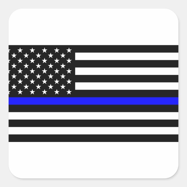 - US Flag Police Thin Blue Line Square Sticker (Front)