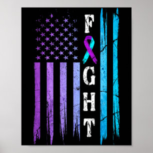 Us Flag Prevention Awareness Fight Wear Purple Poster