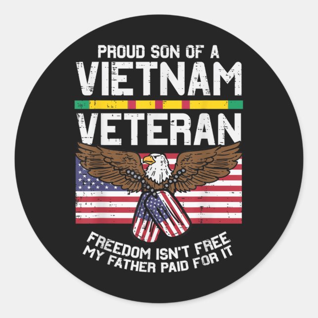 Us Flag Proud Son Vietnam Veteran Memorial Day Pat Classic Round Sticker (Front)