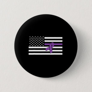Us Flag Purple Ribbon Pancreatic Cancer Awareness 6 Cm Round Badge