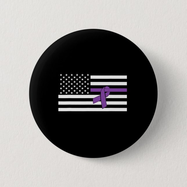 Us Flag Purple Ribbon Pancreatic Cancer Awareness  6 Cm Round Badge (Front)