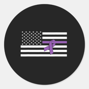 US Flag Purple Ribbon Pancreatic Cancer Awareness  Classic Round Sticker