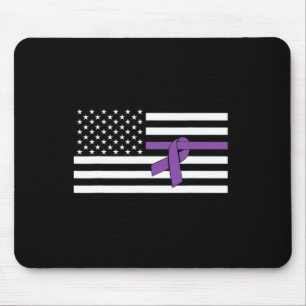 Us Flag Purple Ribbon Pancreatic Cancer Awareness Mouse Mat
