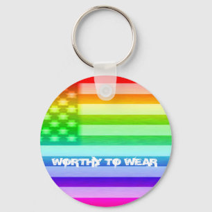 US Flag Rainbow Shield - Worthy To Wear Key Ring