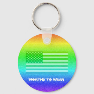 US Flag Rainbow Shield - Worthy To Wear Key Ring