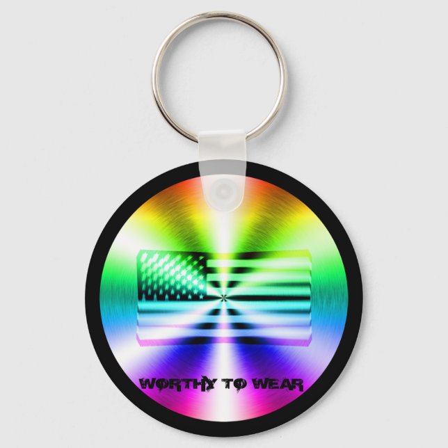 US Flag Rainbow Shield - Worthy To Wear Key Ring (Front)