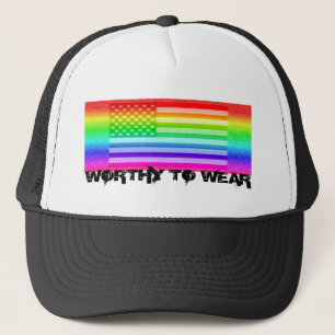US Flag Rainbow - Worthy To Wear Trucker Hat