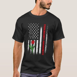 Us Flag Red Tulip Parkinson'S Awareness T-Shirt
