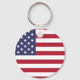US flag red white and blue Button Key Ring