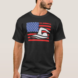 Us Flag Retro Swimmer Swimming Water Independence  T-Shirt