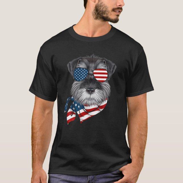 US Flag Schnauzer Patriotic 4Th Of July Dog Lover T-Shirt (Front)