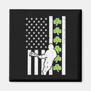 Us Flag Shamrock Lacrosse Vintage Lax St Patrick D Magnet