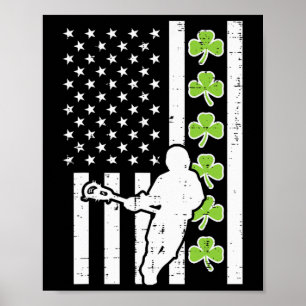 Us Flag Shamrock Lacrosse Vintage Lax St Patrick D Poster
