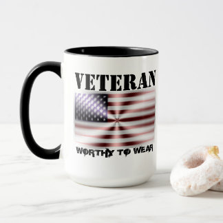 US Flag Shield - Veteran - Worthy To Wear Mug