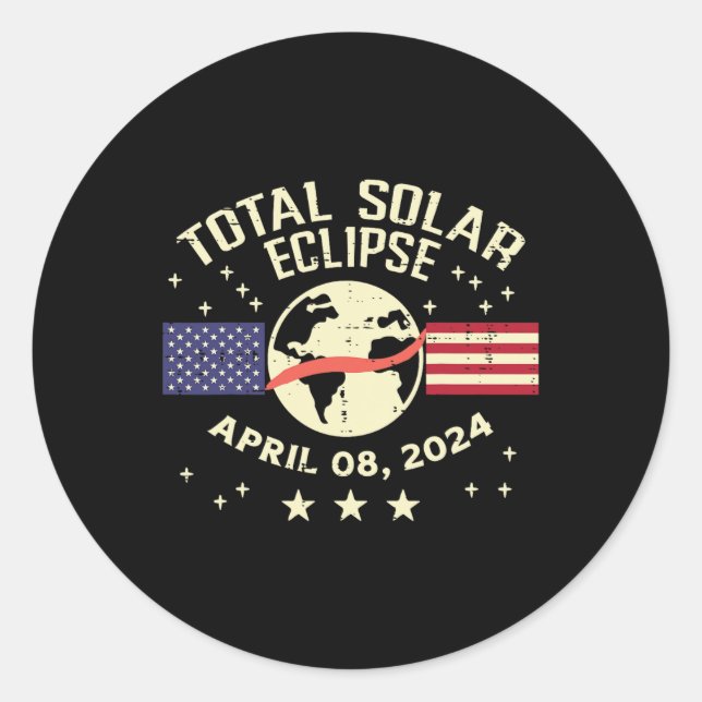 Us Flag Solar Eclipse 2024 Totality April 8 Men Wo Classic Round Sticker (Front)
