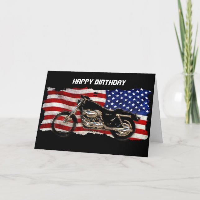 US Flag, Stars and Stripes, Motorcycle, Motorbike Card (Front)