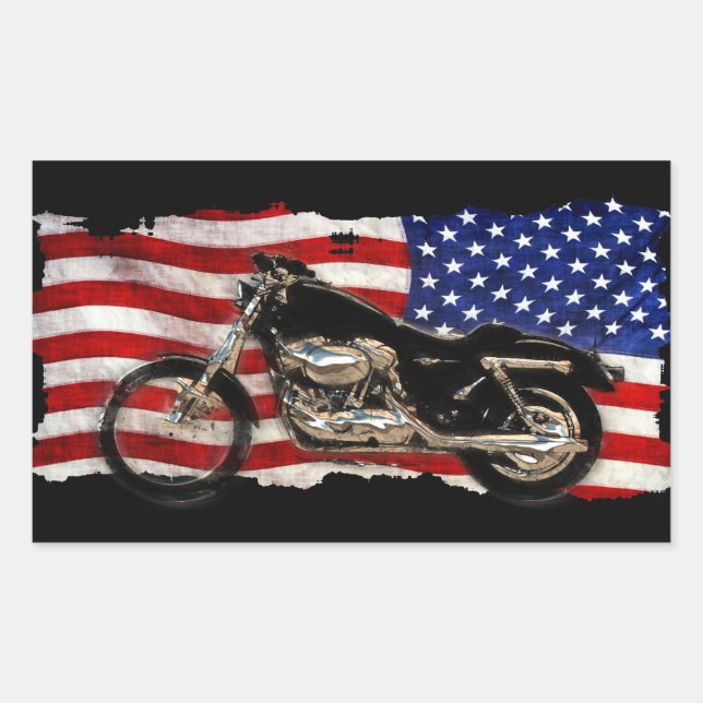 US Flag, Stars and Stripes, Motorcycle, Motorbike Rectangular Sticker (Front)
