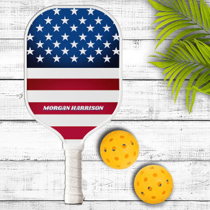US Flag Stars and Stripes Personalized Pickleball Paddle