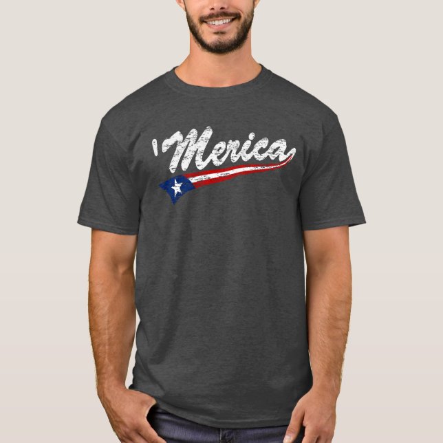US Flag Style Swoosh 'Merica (Distressed) T-shirt (Front)