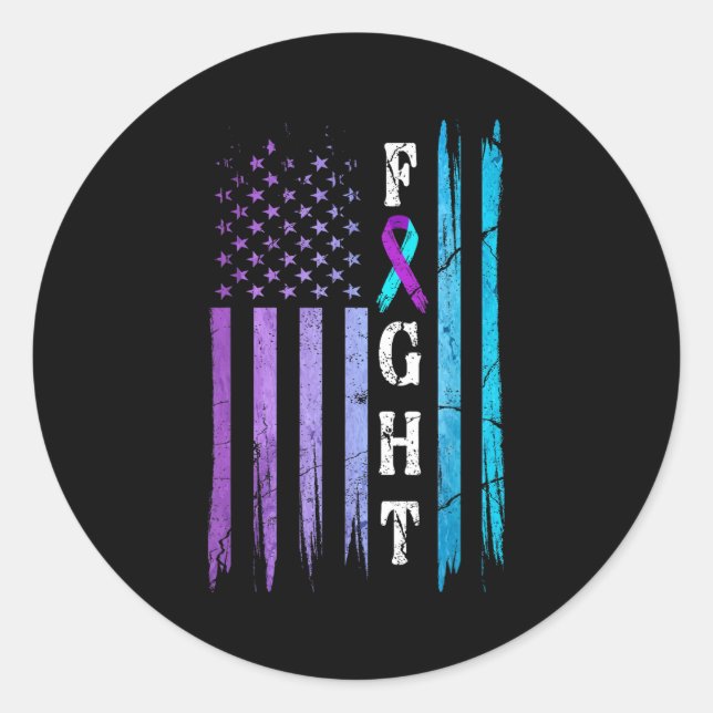 Us Flag Suicide Prevention Awareness Fight Wear Pu Classic Round Sticker (Front)