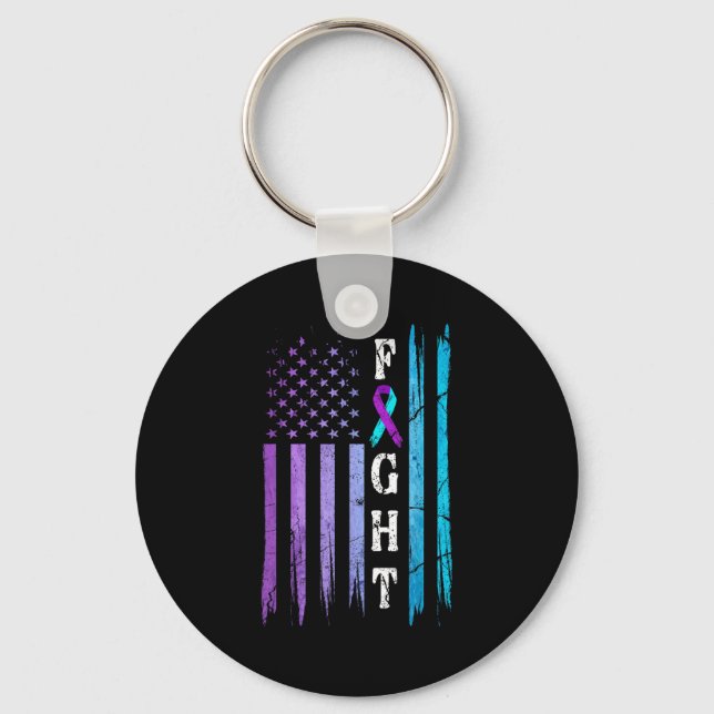 Us Flag Suicide Prevention Awareness Fight Wear Pu Key Ring (Front)