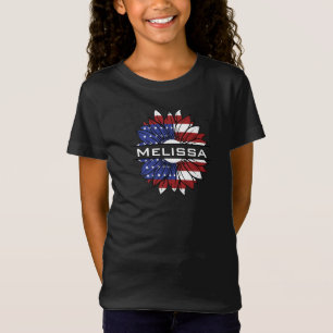 US Flag Sunflower With Name Girl's T-Shirt