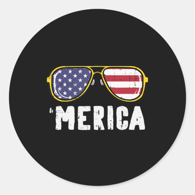 US Flag Sunglass Merica Memorial Day Patriot Men W Classic Round Sticker (Front)