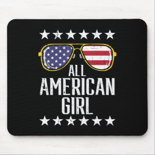 US Flag Sunglasses American All Girl Memorial Day  Mouse Mat