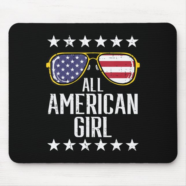 US Flag Sunglasses American All Girl Memorial Day  Mouse Mat (Front)
